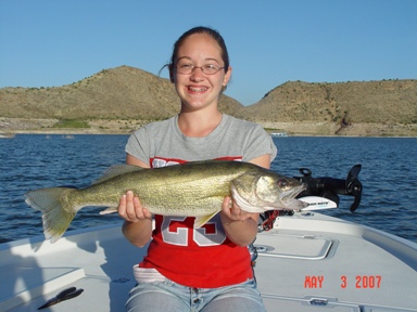 Tiffany Beno proudly displays her Walleye